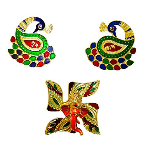 DMS RETAIL Peacock Shubh Labh Ganesh Sticker for Door Hanging Wall Decoration Diwali Decoration A Hindu Symbol (2.5X2.5) Inches dmsretail