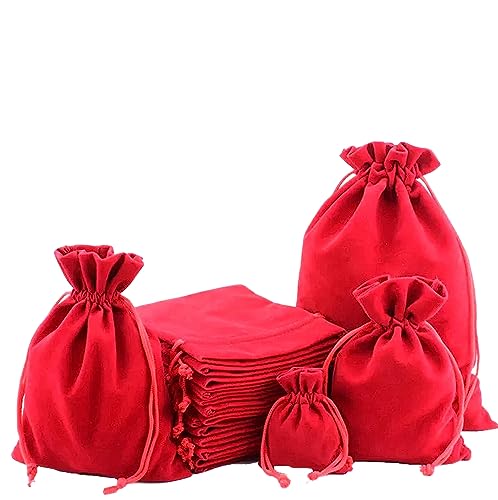 DMS RETAIL Plastic Velvet Drawstring Gold Coin Shagun Potli Pouch Bags (Red; 3X3 Cm; Pack Of 5) dmsretail