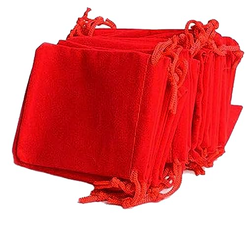 DMS RETAIL Plastic Velvet Drawstring Gold Coin Shagun Potli Pouch Bags (Red; 3X3 Cm; Pack Of 5) dmsretail