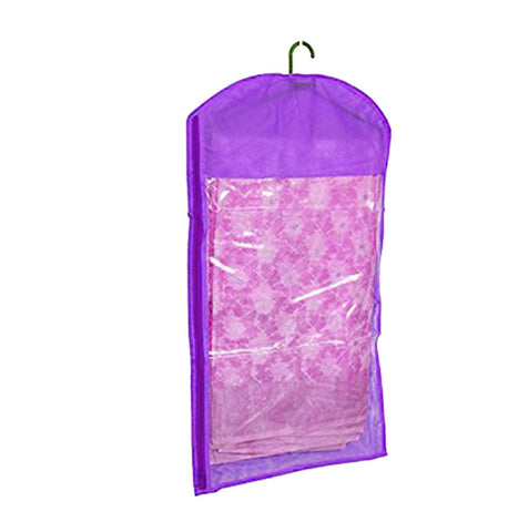 DMS RETAIL Purple Transparent Hanging Saree Cover/Saree Cover Lehenga Cover/Suit Cover/Saree Organiser-Pack of 12 dmsretail