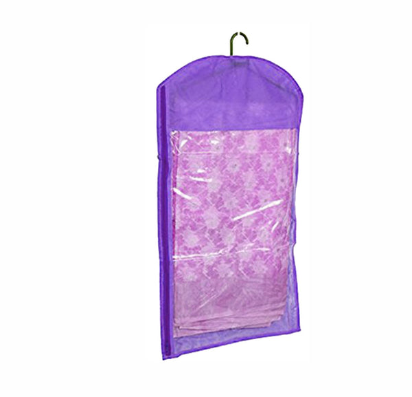 DMS RETAIL Purple Transparent Hanging Saree Cover/Saree Cover Lehenga Cover/Suit Cover/Saree Organiser-Pack of 12 dmsretail