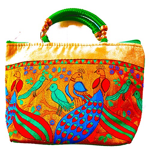DMS RETAIL Single piece Traditional Peacock Theme Multicolored Attractive Brocade Mini Handbag dmsretail