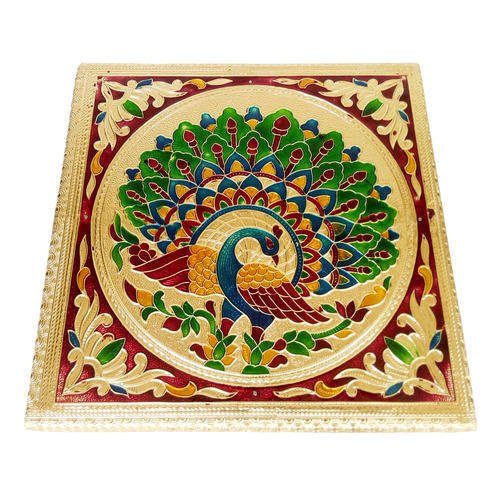 DMS RETAIL Small Rajwadi Chowki/Bajot/Pooja Chowki Pata - 8"x8" Inch dmsretail