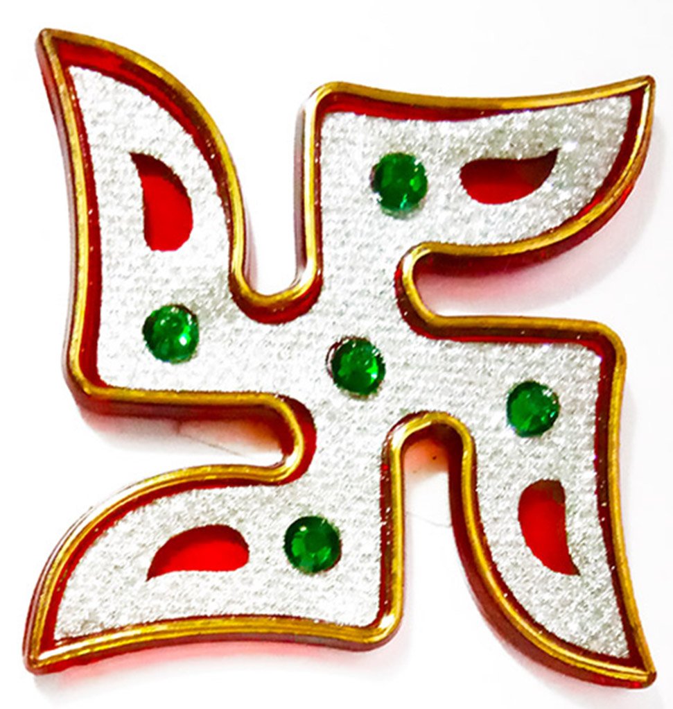 DMS RETAIL Stone Studded Acrylic Handcrafted Shining Red Swastik -(A Hindu Symbol)- A Sticker for Door/Wall/Floor Decoration/Diwali Decoration - Pack of 1 dmsretail