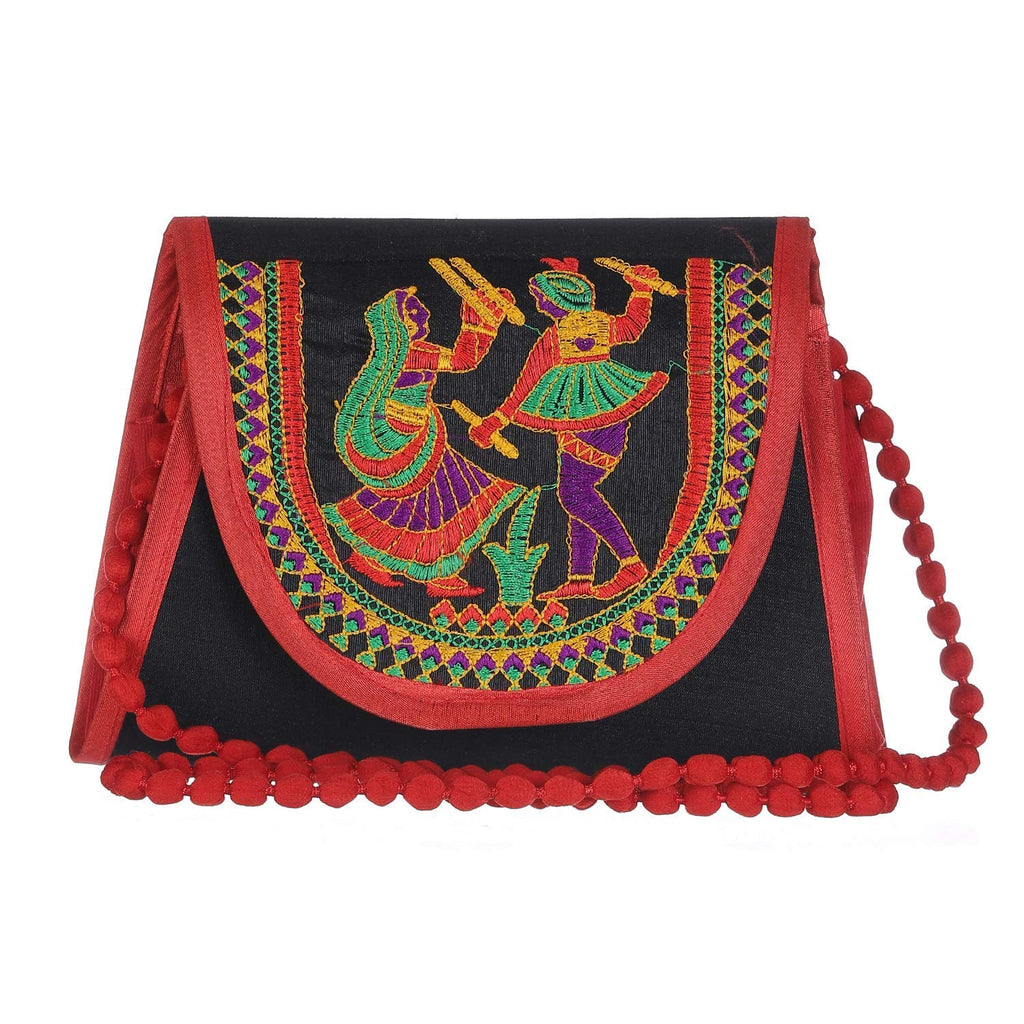 DMS RETAIL Traditional Kutchi Rajasthani Sling Bag Clutch Bag Embroiderey Sling Bag For Women And Girls Black Multicolored dmsretail