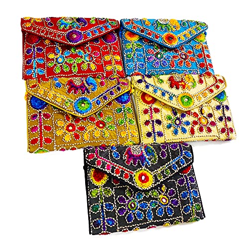 DMS RETAIL Traditional Kutchi Rajasthani Sling Bag Clutch Bag Embroiderey Sling Bag For Women And Girls |Return Favour For Guests Pack of (6) dmsretail