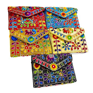 DMS RETAIL Traditional Kutchi Rajasthani Sling Bag Clutch Bag Embroiderey Sling Bag For Women And Girls |Return Favour For Guests Pack of (6) dmsretail