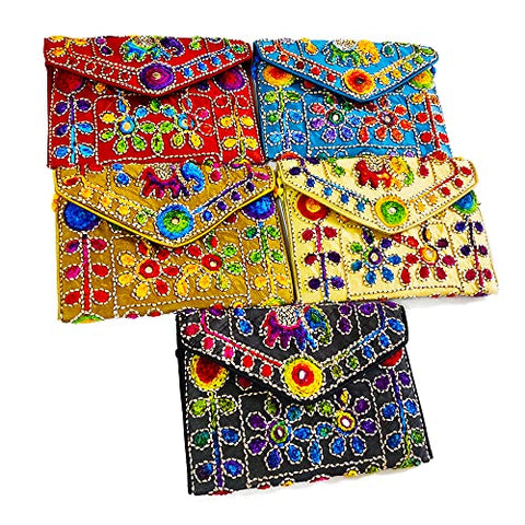 DMS RETAIL Traditional Kutchi Rajasthani Sling Bag Clutch Bag Embroiderey Sling Bag For Women And Girls |Return Favour For Guests Pack of (6) dmsretail