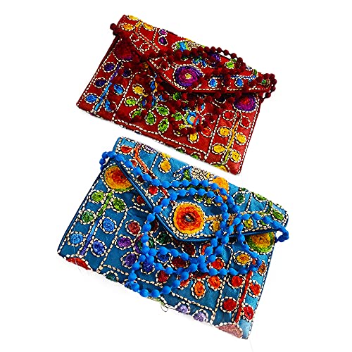 DMS RETAIL Traditional Kutchi Rajasthani Sling Bag Clutch Bag Embroiderey Sling Bag For Women And Girls |Return Favour For Guests Pack of (6) dmsretail