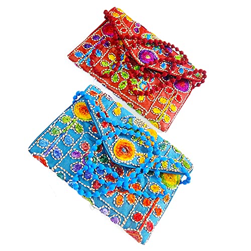 DMS RETAIL Traditional Kutchi Rajasthani Sling Bag Clutch Bag Embroiderey Sling Bag For Women And Girls |Return Favour For Guests Pack of (6) dmsretail