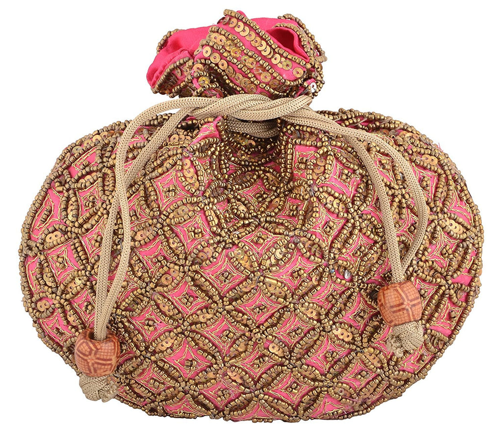 DMS RETAIL Women's Multi color Ethnic Silk Beadwork Potli bag - Hand