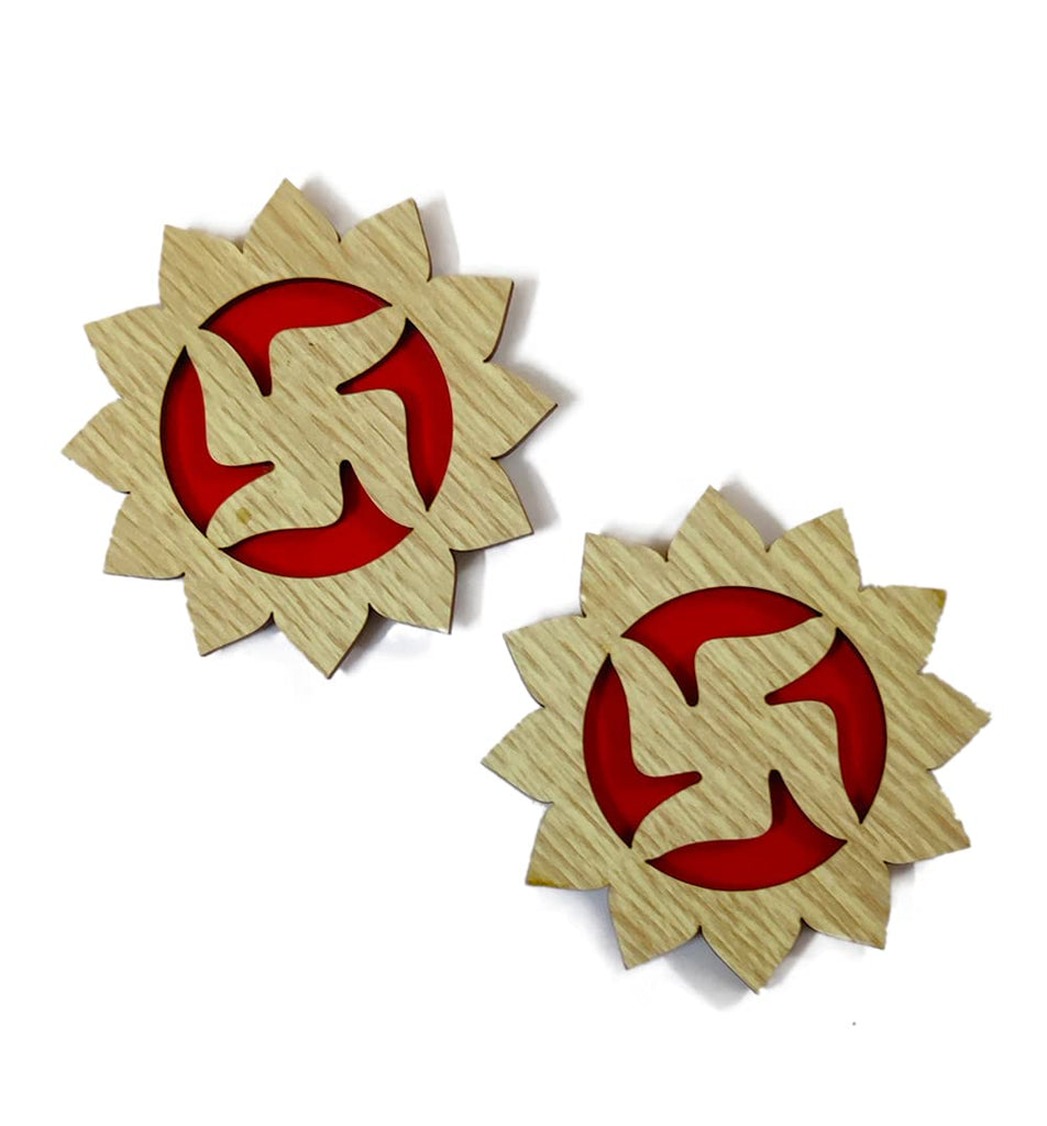 DMS RETAIL Wooden Swastik Sticker for Door Entrance|Diwali Decoration