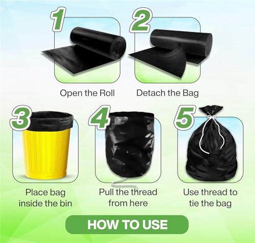 DMS RETAIL lARGE Black Biodegradable Garbage Bags for Dustbin | 15 Bags per Roll | Dustbin Trash Bag for Home & Office Use (Pack of 12, Large) dmsretail