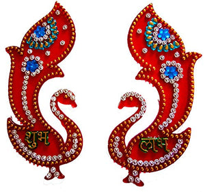DMS Retail Acrylic Handcrafted Designer Shubh Labh in Peacock Sticker for Wall Decoration, Doors (Multicolour) dmsretail