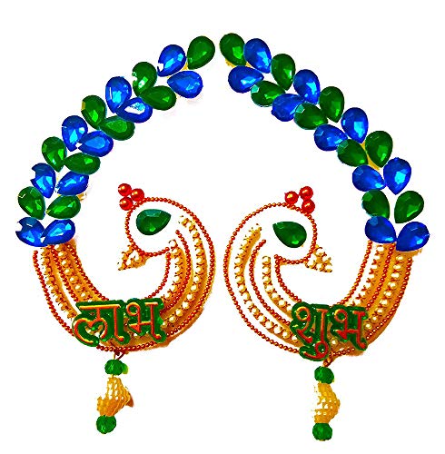 DMS Retail Acrylic Handcrafted Shubh Labh in Peacock Sticker for Wall Decoration Shubh Labh Stickers for Doors dmsretail