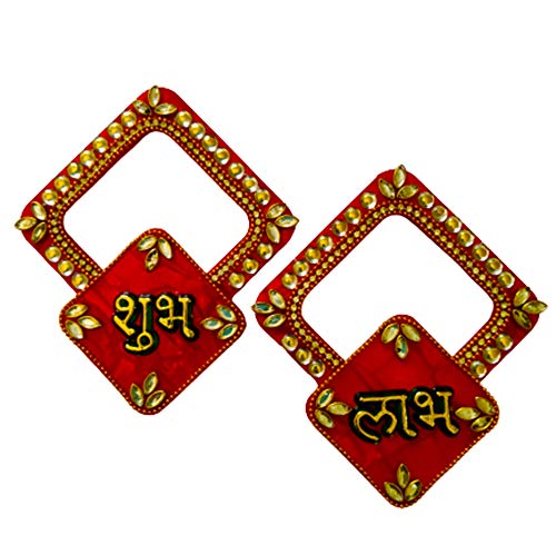 DMS Retail Acrylic Handcrafted Stone Studded Shubh Labh Sticker for Door Entrance Hanging Wall Decoration Diwali Decoration A Hindu Symbol Big Size (4.5X4) Inches dmsretail
