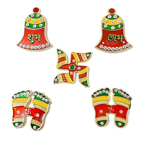 DMS Retail Bell Shubh Labh Swastik Laxmicharan Set for Home Decoration|Diwali Decoration Item|Wall Decoration dmsretail