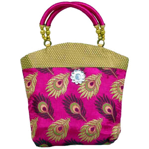 DMS Retail Brocade Handbag For Women Pink And Skyblue dmsretail