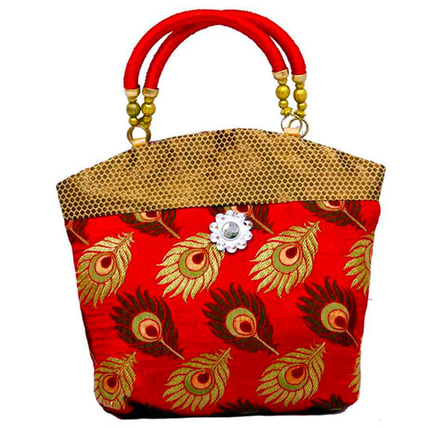 DMS Retail Brocade Handbag For Women SkyBlue And Red dmsretail