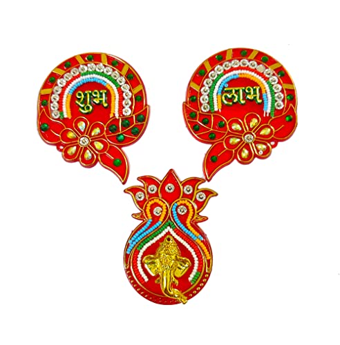 DMS Retail Creation Acrylic Ganesh Shubh Labh for Home Diwali Entrance Decoration |Floor Decoration Stickers dmsretail