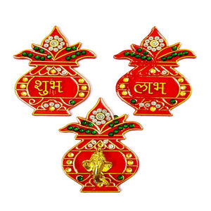 DMS Retail Creation Handcrafted Kundan Studded Acrylic Kalash Shubh Labh Sticker for Door Entrance Decoration |Floor Decoration - Diwali Home Decoration dmsretail