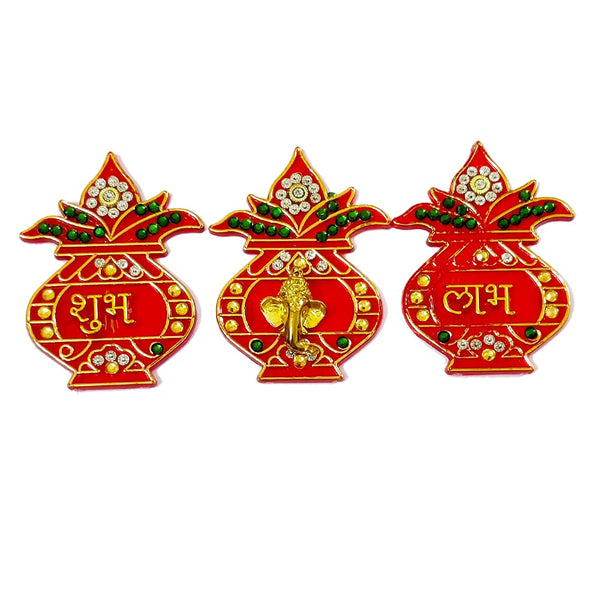 DMS Retail Creation Handcrafted Kundan Studded Acrylic Kalash Shubh Labh Sticker for Door Entrance Decoration |Floor Decoration - Diwali Home Decoration dmsretail