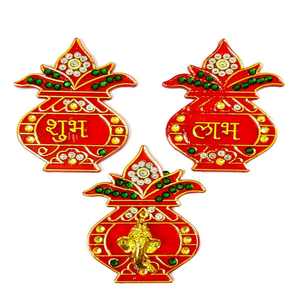 DMS Retail Creation Handcrafted Kundan Studded Acrylic Kalash Shubh Labh Sticker for Door Entrance Decoration |Floor Decoration - Diwali Home Decoration dmsretail