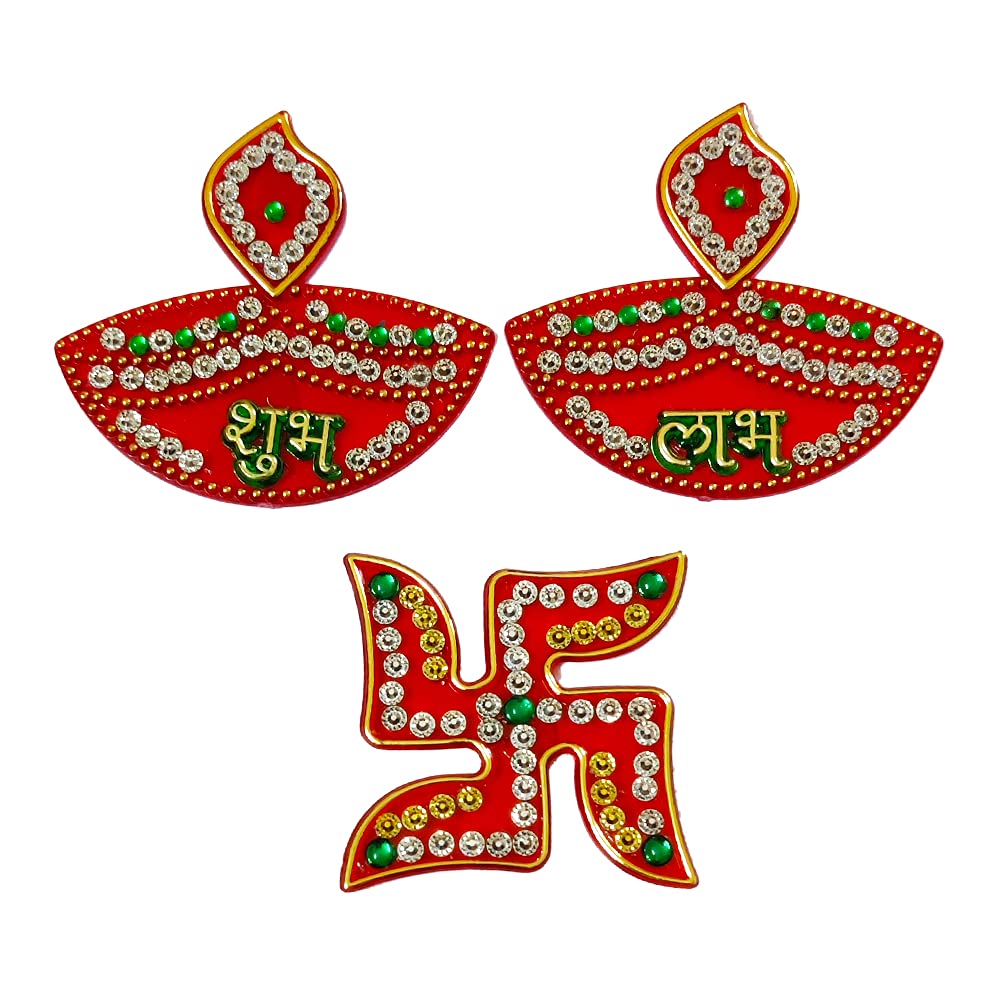 DMS Retail Creation Kundan Studded Elegant Shubh Labh Swastik Diya Sticker for Door Entrance Decoration|Diwali Decoration for Home dmsretail