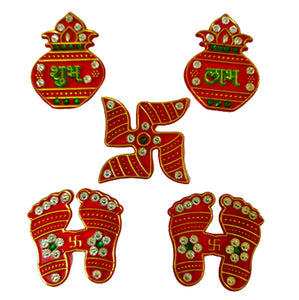 DMS Retail Creation Multicolor Acrylic Kalash Shubh Labh Laxmi Paduka Sticker for Door Decoration |Diwali Sticker for Home Decoration-Complete Package dmsretail
