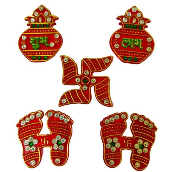 DMS Retail Creation Multicolor Acrylic Kalash Shubh Labh Laxmi Paduka Sticker for Door Decoration |Diwali Sticker for Home Decoration-Complete Package dmsretail
