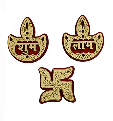 DMS Retail Diya Wooden Shubh Labh Swastik Sticker for Door Decoration