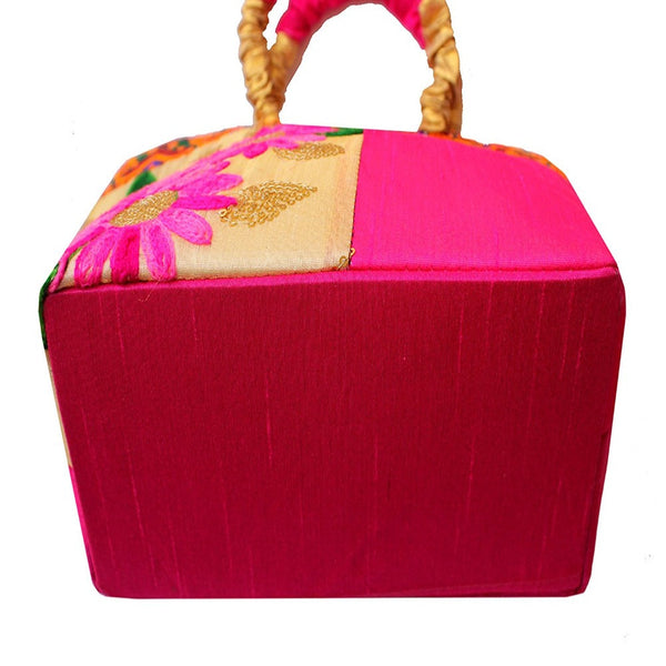 DMS Retail Floral Embroidered Handbag For Women Pink dmsretail