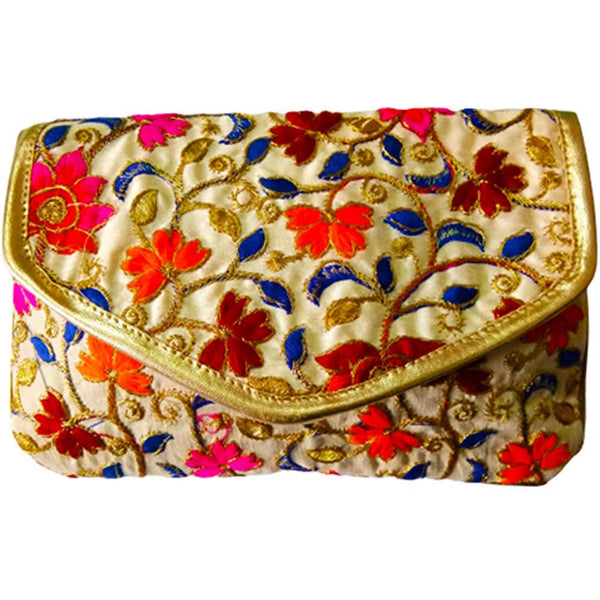 DMS Retail Floral Embroidered Party Wear Clutch For Women dmsretail