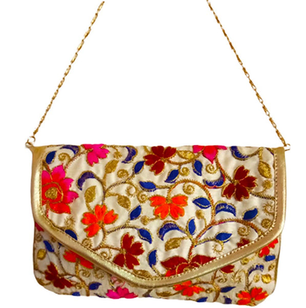 DMS Retail Floral Embroidered Party Wear Clutch For Women dmsretail