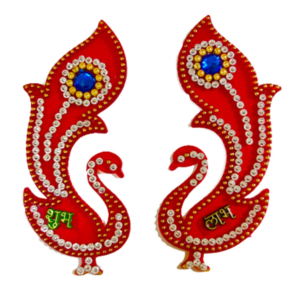 DMS Retail Handcrafted Acrylic Peacock Shubh Labh Stickers for Door