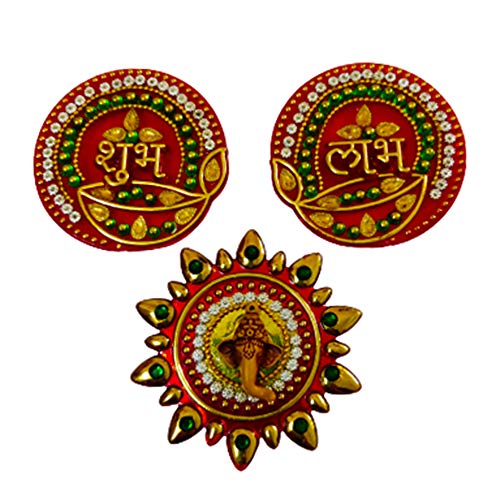 DMS Retail Handcrafted Acrylic Shubh Labh Ganesh in Deepak Sticker