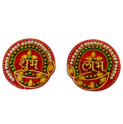 DMS Retail Handcrafted Acrylic Shubh Labh Ganesh in Deepak Sticker for Door Decoration |Floor Decoration |Diwali Decoration| Wall Hanging Decoration A Religious Hindu Symbol dmsretail