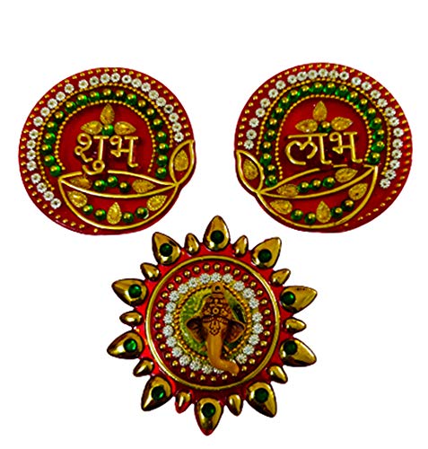 DMS Retail Handcrafted Acrylic Shubh Labh Ganesh in Deepak Sticker for Door Decoration |Floor Decoration |Diwali Decoration| Wall Hanging Decoration A Religious Hindu Symbol dmsretail