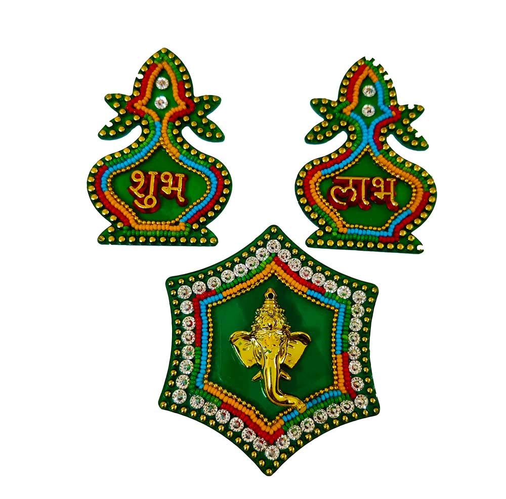 DMS Retail Handcrafted Acrylic Shubh Labh Ganesh in Kalash Sticker