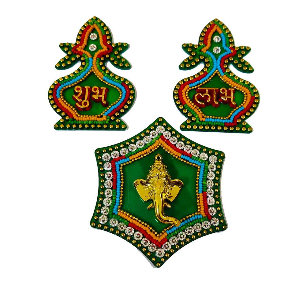 DMS Retail Handcrafted Acrylic Shubh Labh Ganesh in Kalash Sticker for ...