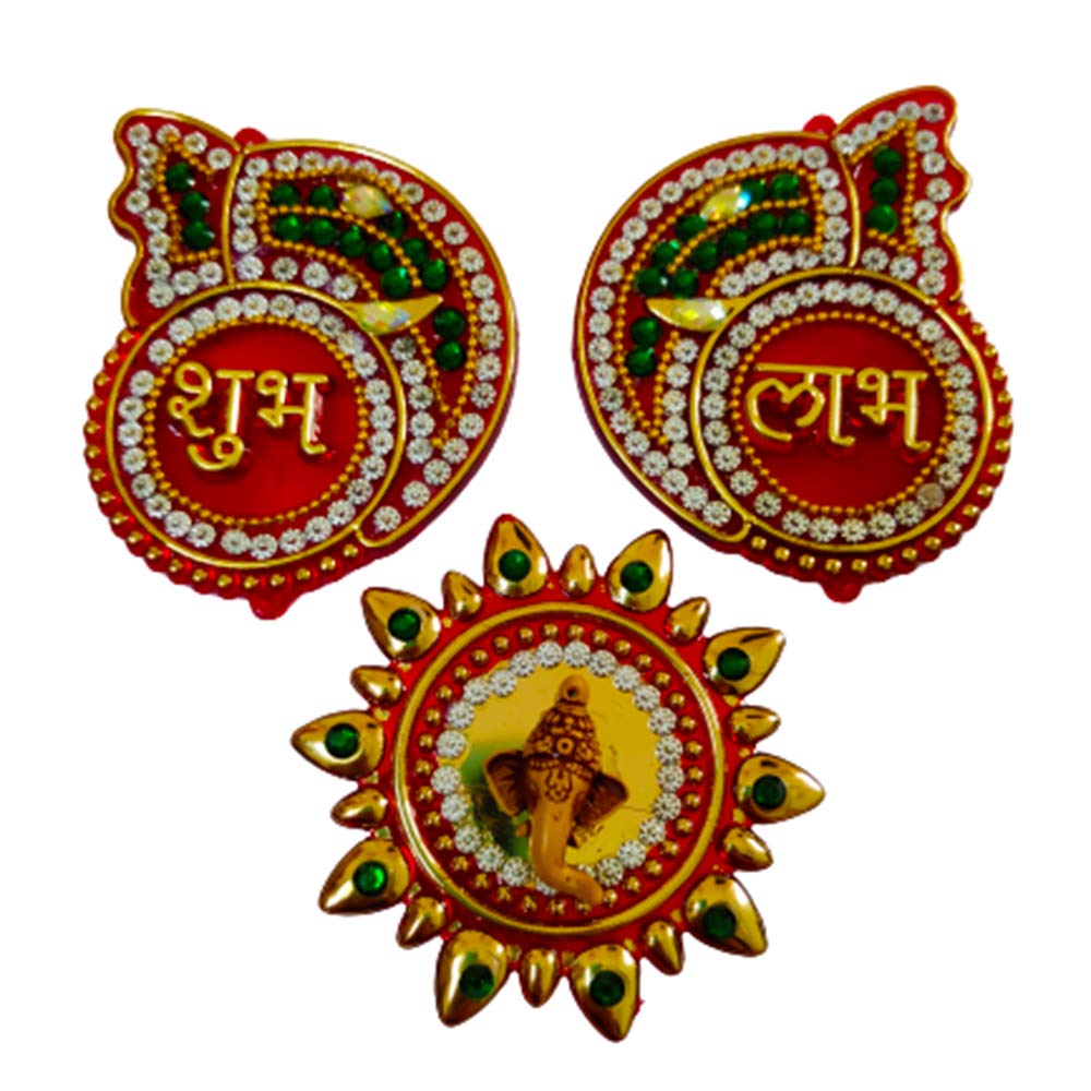 DMS Retail Handcrafted Acrylic Shubh Labh in Ganesh Sticker for Door Decoration A Religious Hindu Symbol (Multicolour) dmsretail