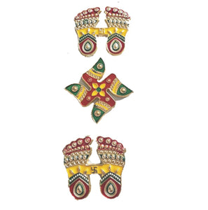 DMS Retail Metal Stone and Pearl Studded Multicolor Combo of Laxmi Charan Swastik Sticker for Door Decoration Swastik Stickers for Floor Decoration Diwali Decoration Pagla Set dmsretail