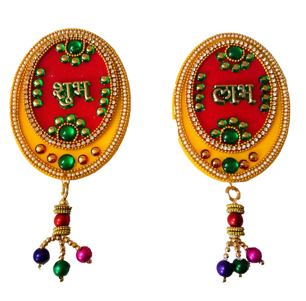 DMS Retail Multicolor Acrylic Diamond Pearl Studded Shubh Labh Sticker for Wall Decoration Shubh Labh for Door Decoration Diwali Decoration dmsretail
