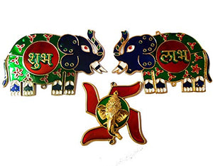 DMS Retail Multicolor Acrylic Elepahny Shape Ganesh Shubh Labh Sticker for Wall Decoration Shubh Labh Door Decoration for Diwali Decoration Big Size dmsretail