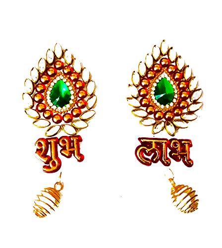 DMS Retail Multicolor Acrylic Kundan Studded Flower Border Shape Shubh Labh Sticker for Wall Decoration Shubh Labh for Door Decoration Diwali Decoration dmsretail