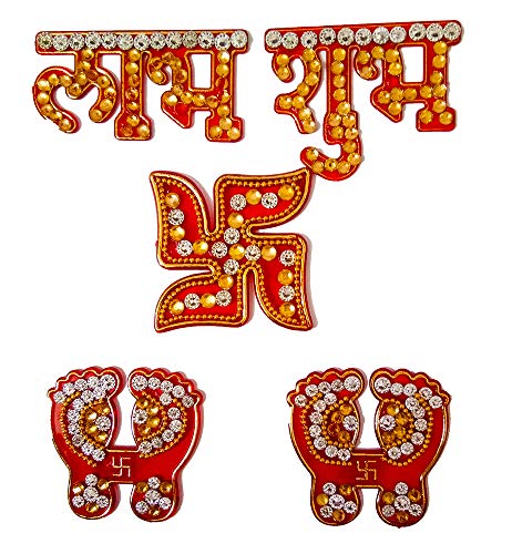 DMS Retail Multicolor Acrylic Laxmi Feet Shubh Labh Swastik Sticker for Door Decoration Swastik Stickers for Floor Decoration - Complete Package for Diwali Decoration dmsretail