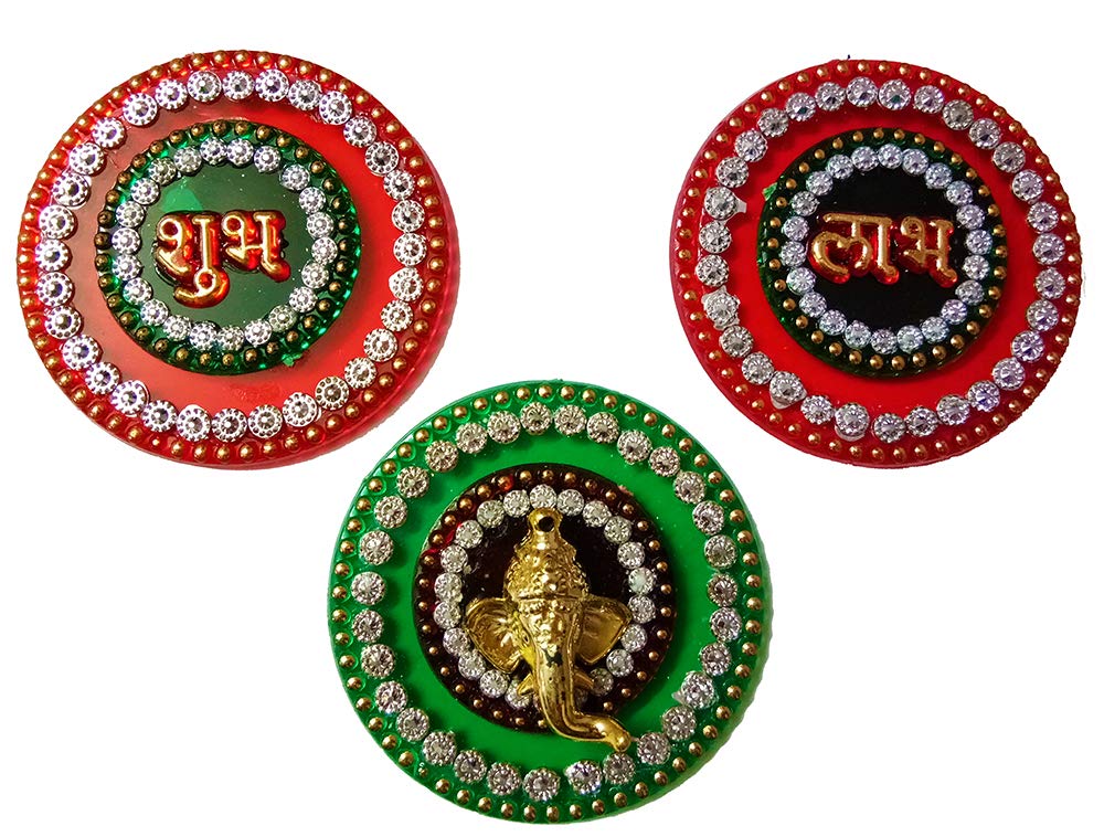 DMS Retail Multicolor Acrylic Shubh Labh Ganesh Sticker for Wall Decoration Shubh Labh for Door Decoration Diwali dmsretail
