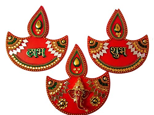 DMS Retail Multicolor Acrylic Shubh Labh Ganesh in Diya Sticker for