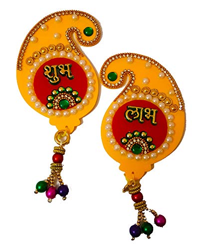 DMS Retail Multicolor Deisgner Shape Shubh Labh Sticker for Wall Decoration Shubh Labh for Door Decoration Diwali Decoration dmsretail