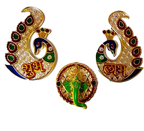 DMS Retail Multicolor Diya Shape Metal Shubh Labh Sticker for Door